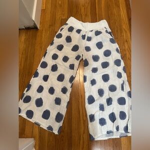 Italian elastic waste  Polka Dot Women's Pants - White and Blue